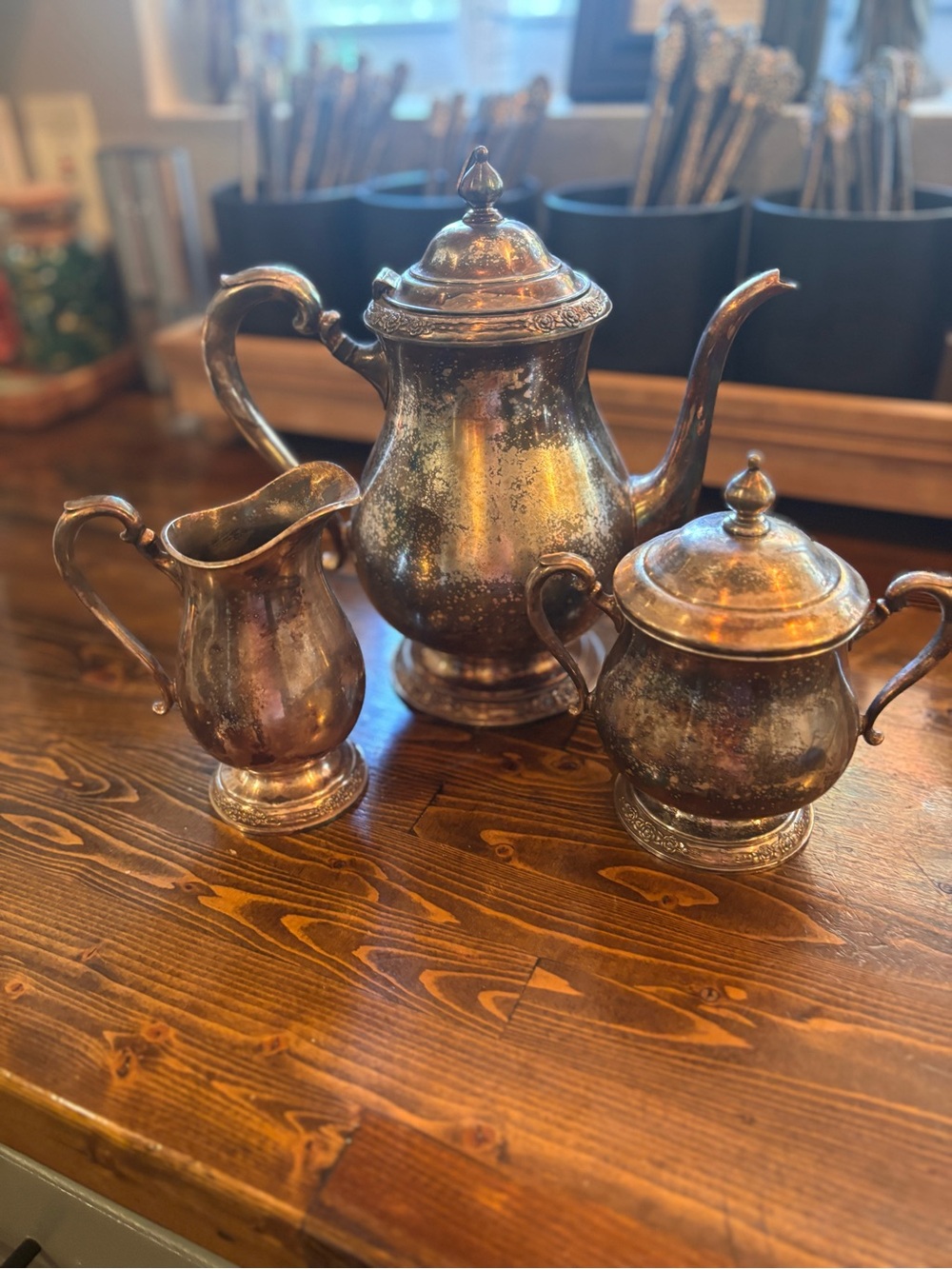 Vintage Silver-Plated Tea Set - Teapot, Creamer & Sugar
